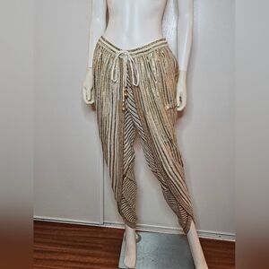 Manish Vaid Made In India Striped Gold and White Women's Pants Size M